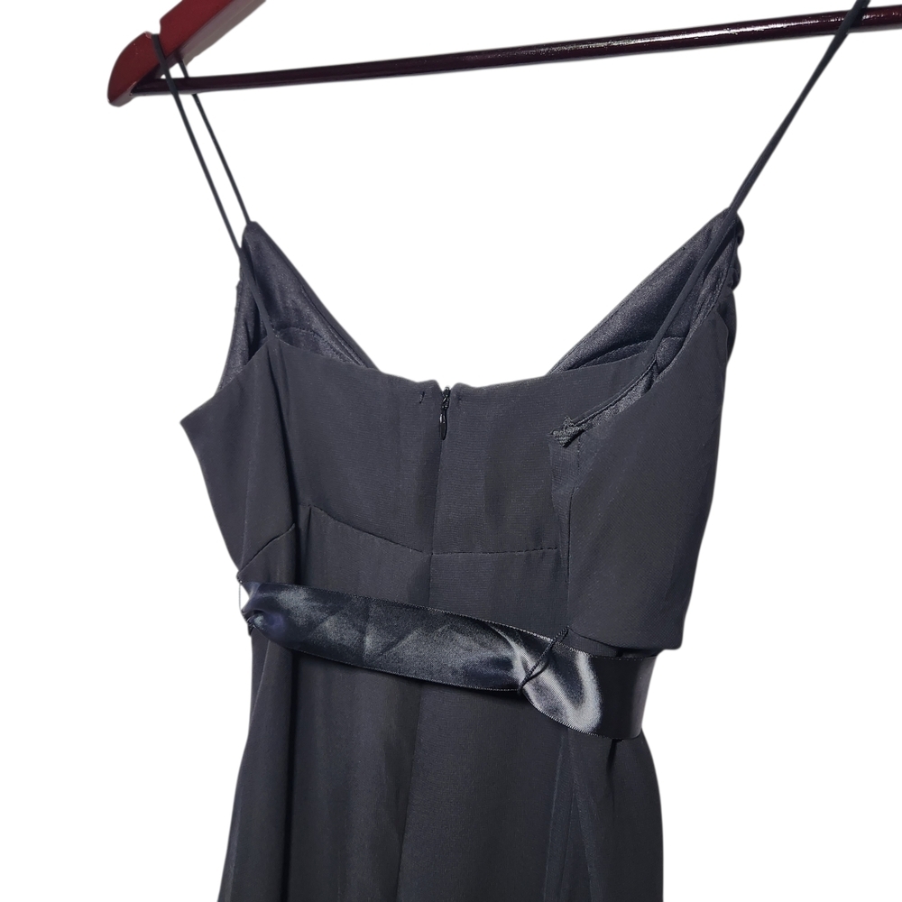 Jump Apparel 90s/Y2k Black Empire Waist Knee Length Dress Satin Bow Flowy Prom - Picture 5 of 10